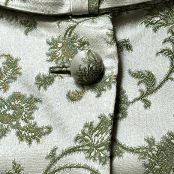Vintage 1950s Leslie Fay Green Chinese Silk Brocade Dress Jacket Set 2pc Floral - Picture 8 of 16